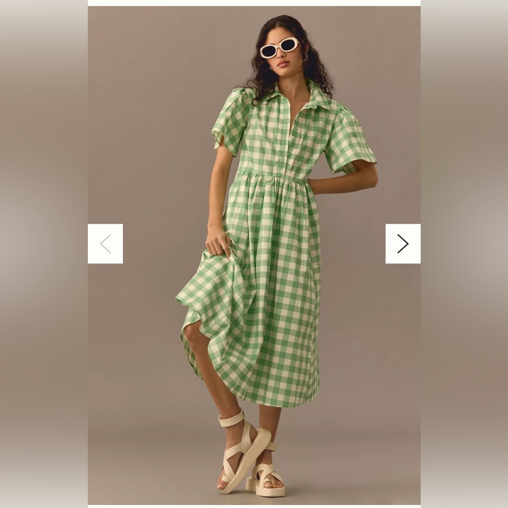 Anthropologie - Porridge Gingham Midi Shirt Dress